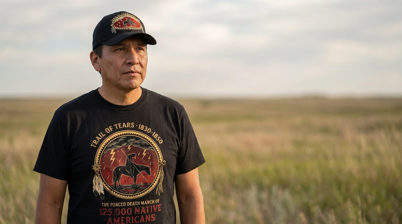 Matching Sacred Trails cap and tee worn by model - The Perfect Match