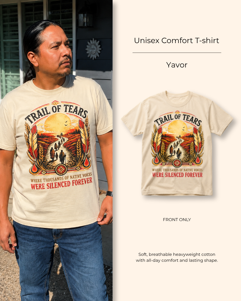 Yavor Trail of Tears heritage tee honoring Native families forced from their homelands, alternate angle