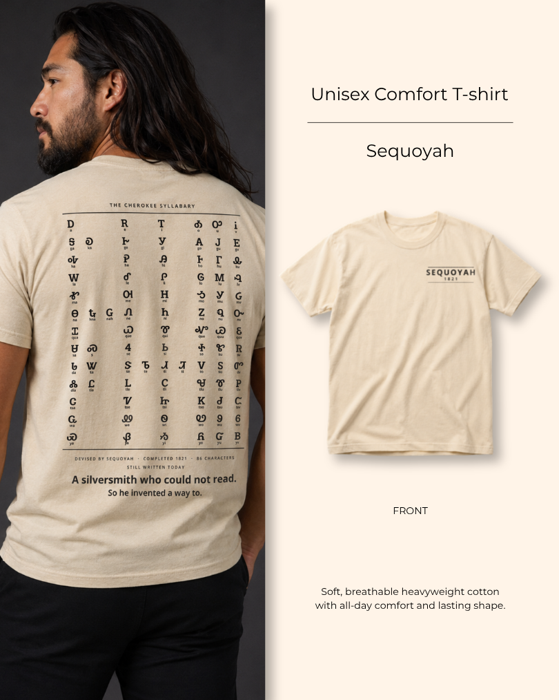 Sequoyah — The Cherokee Syllabary — Double-sided Tee