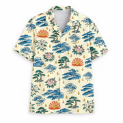 Kiona Trail of Tears Hawaiian shirt, front, all-over woodblock print