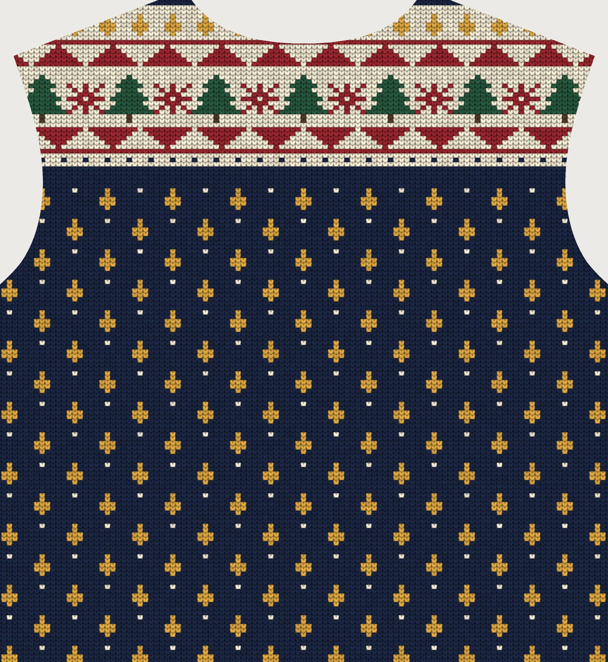 Actual back print: fair-isle yoke and gold tear scatter