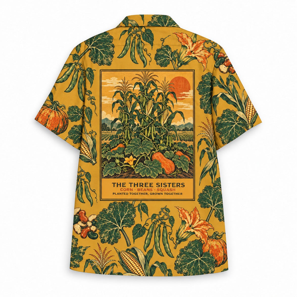 The Three Sisters Hawaiian shirt, back panel and caption