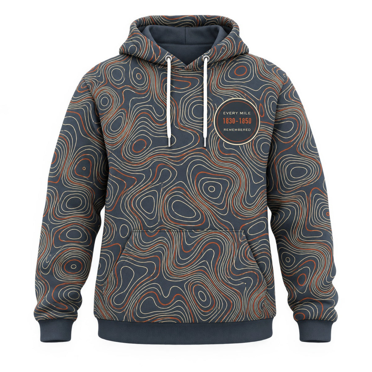 Every Mile Remembered hoodie, front, all-over print