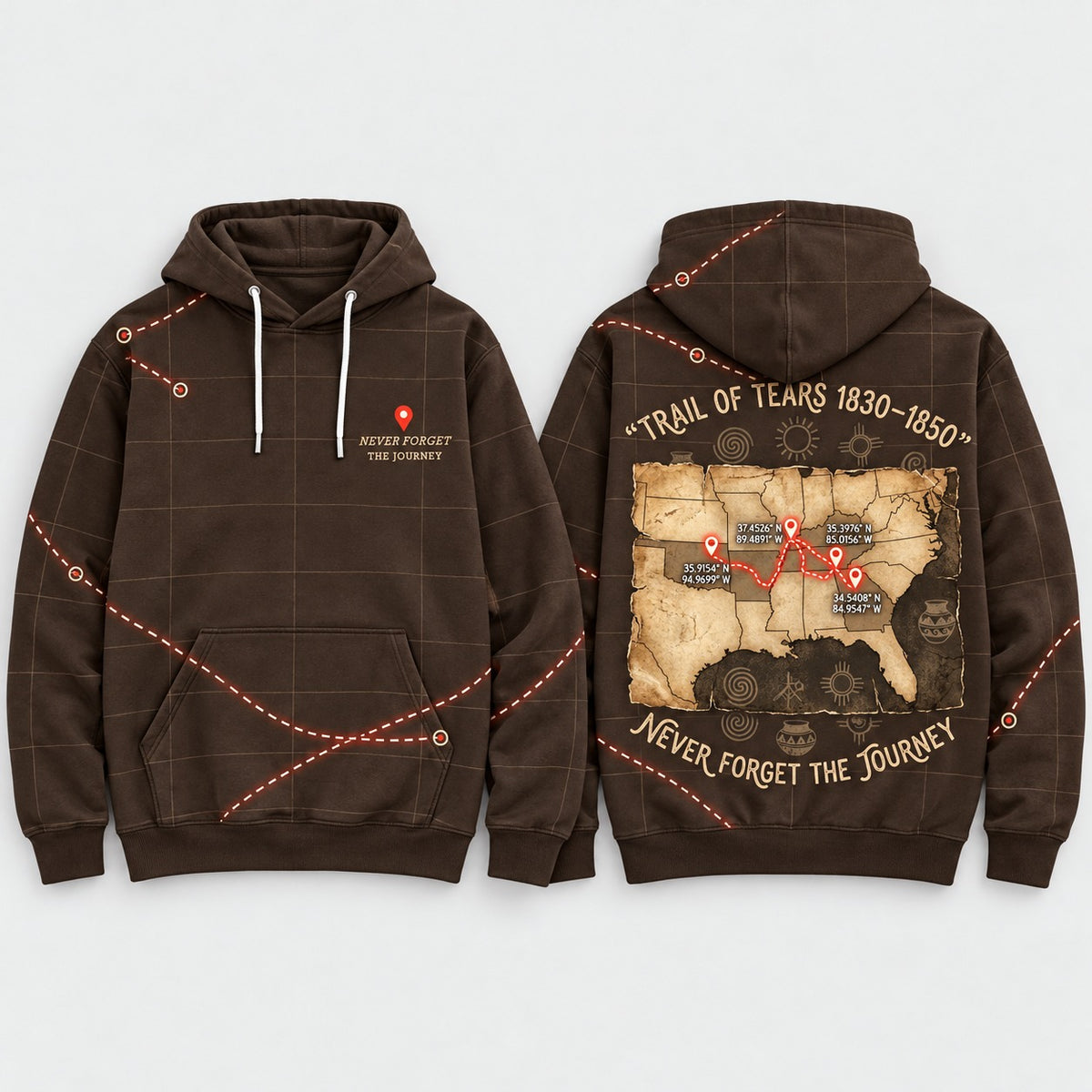 Ketso Never Forget the Journey hoodie front and back, flat lay