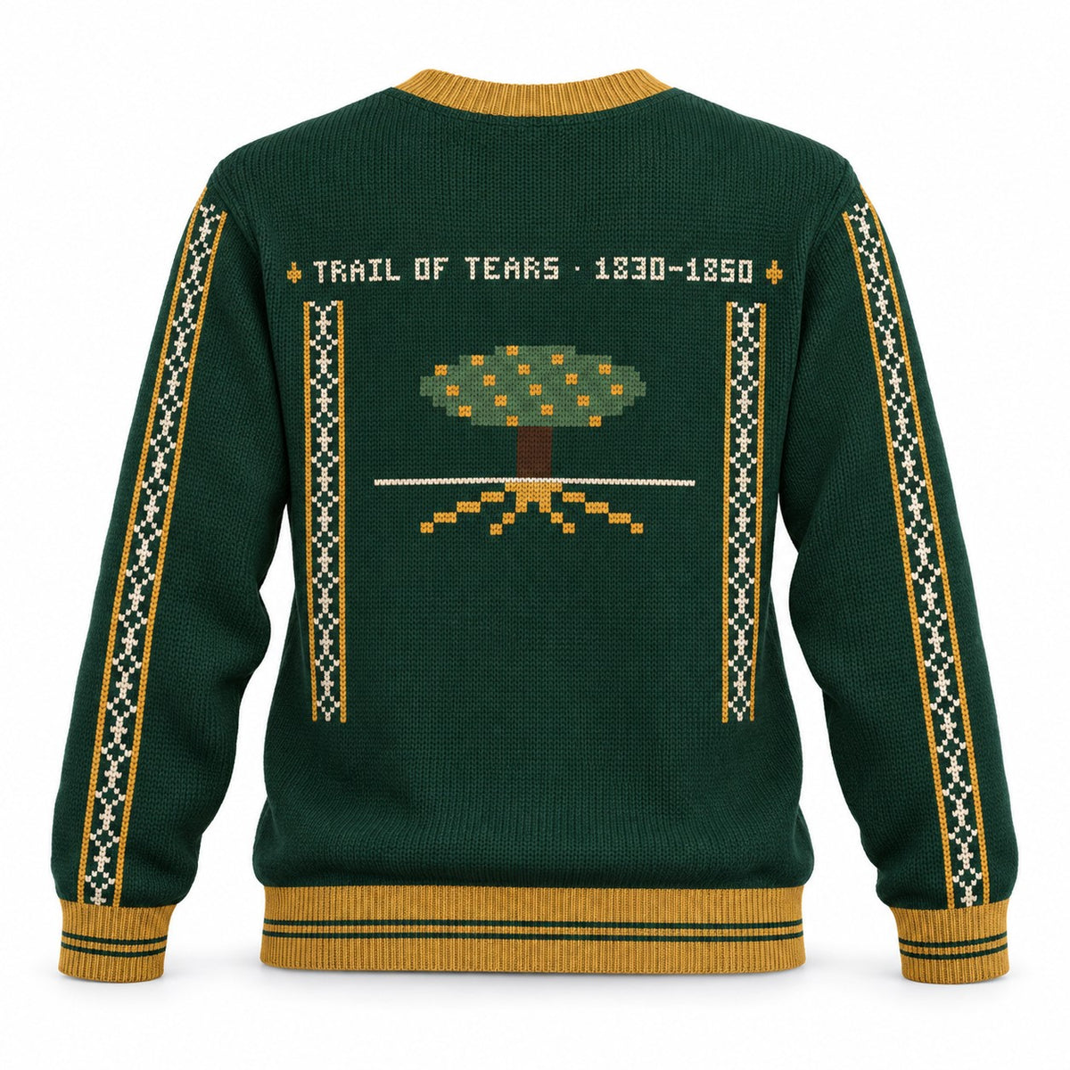 Trail of Tears Fiercely Resisted sweater, back with TRAIL OF TEARS 1830-1850