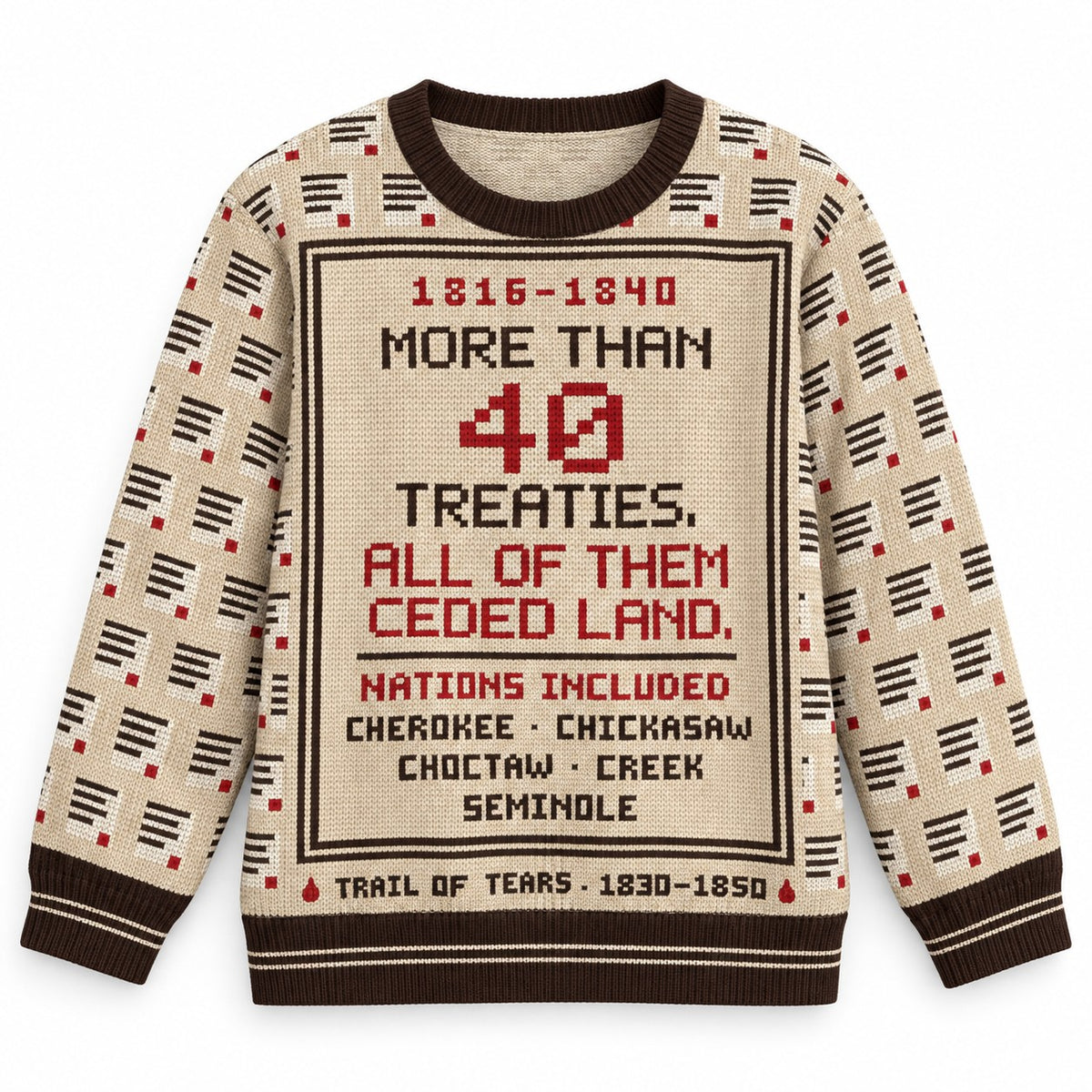 Trail of Tears Forty Treaties women's knit sweater, front