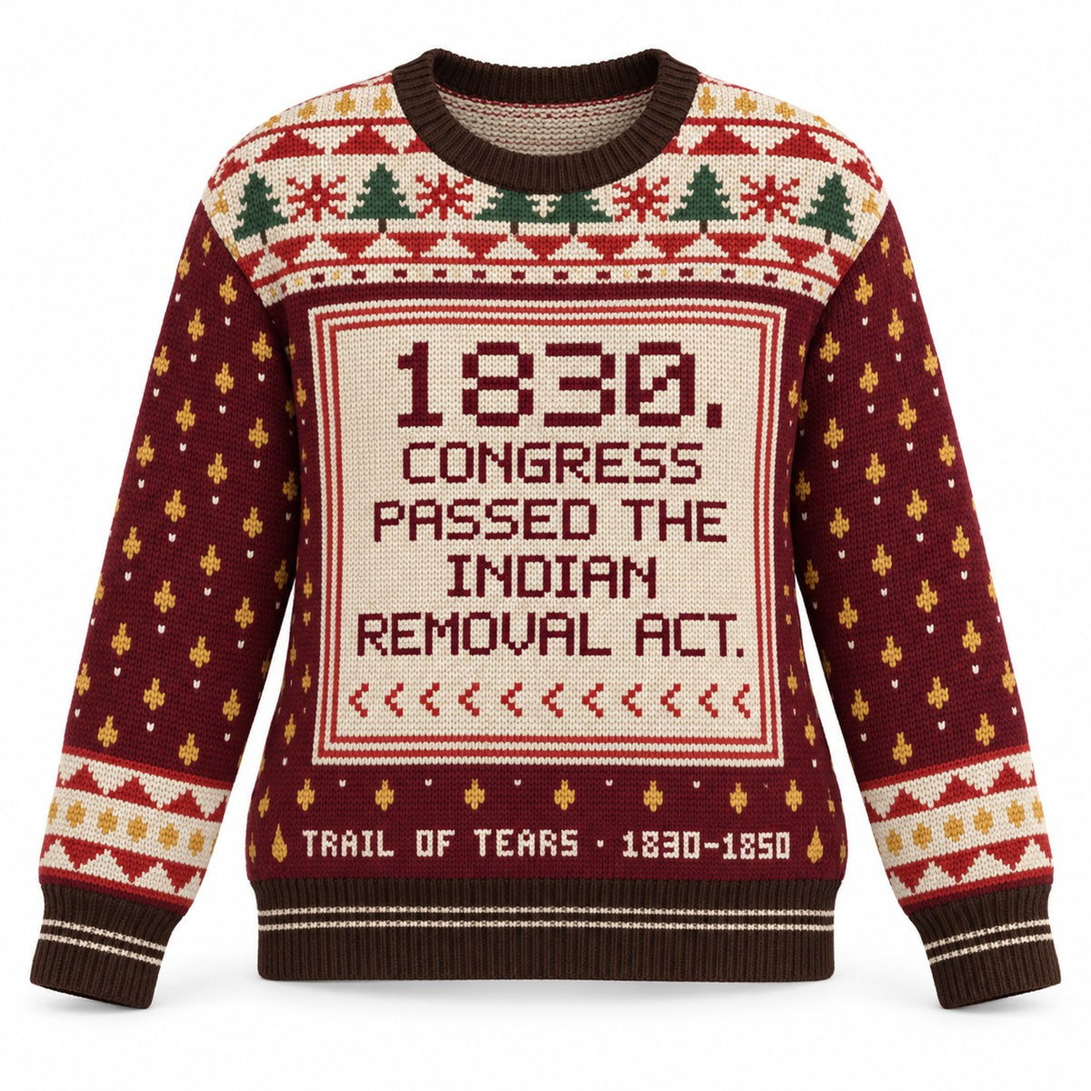 Trail of Tears 1830 women's knit sweater, front