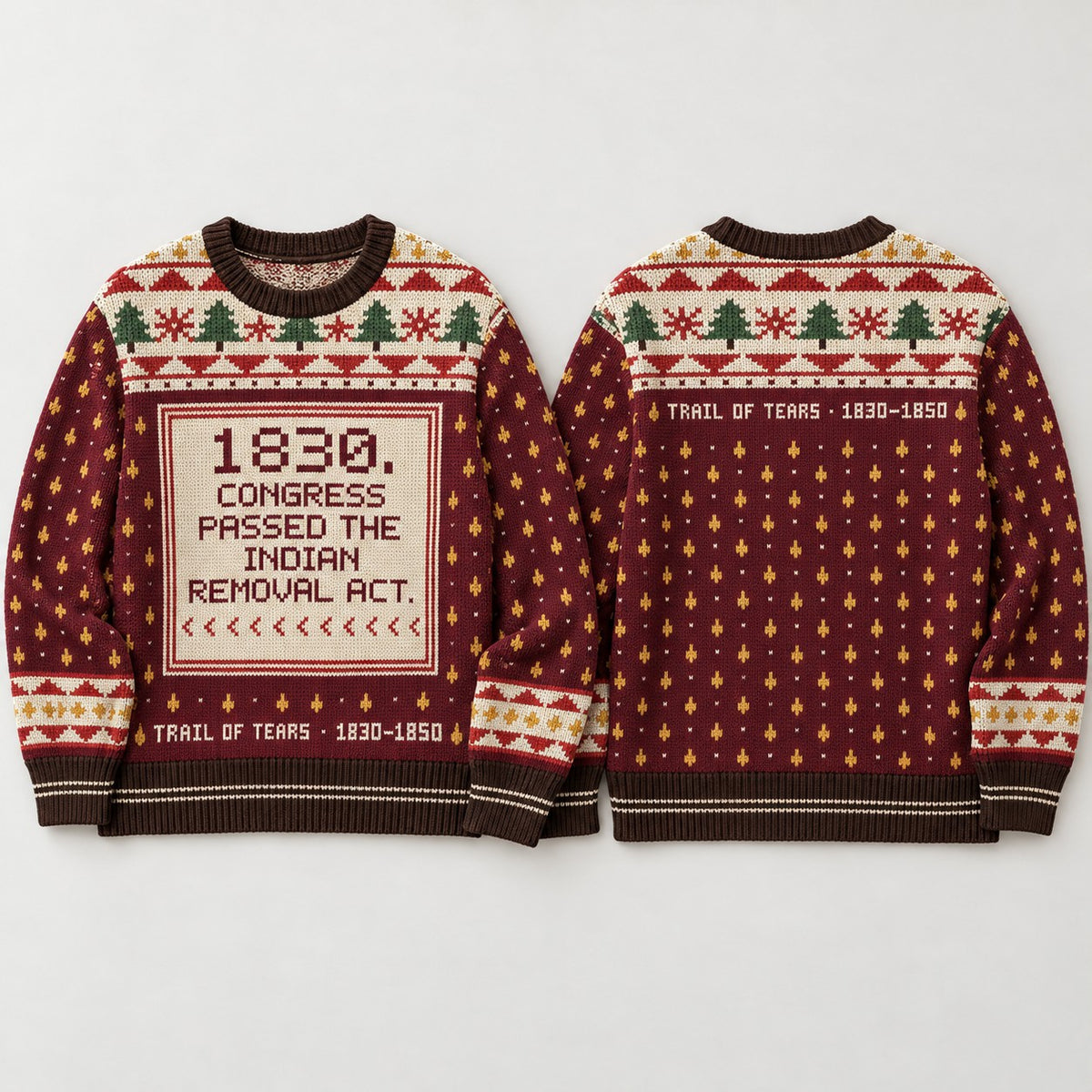 1830 sweater front and back, flat lay
