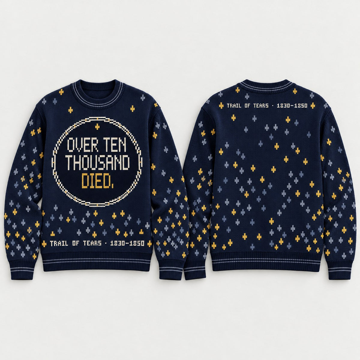 Over Ten Thousand sweater front and back, flat lay