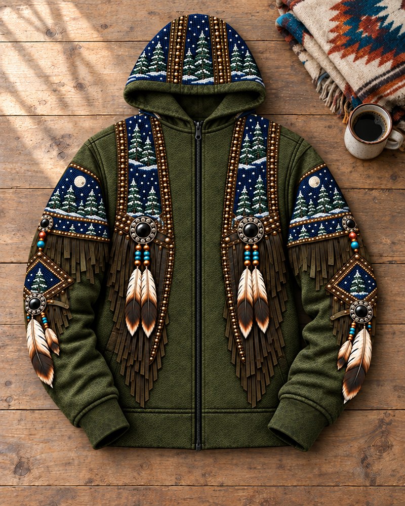 Winter Pines 3D zip hoodie, laid flat