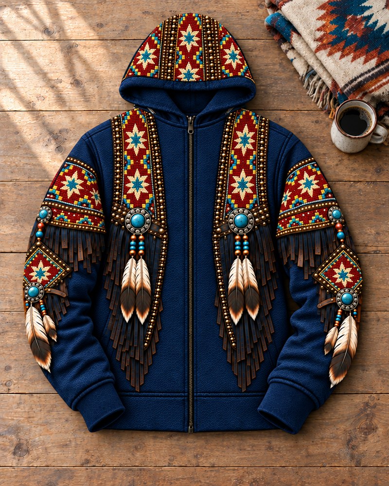 Seven Stars 3D zip hoodie, laid flat