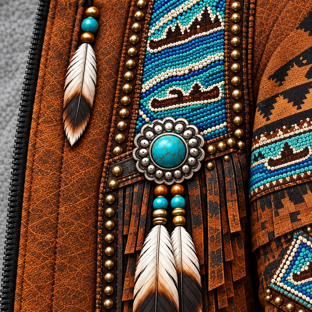Water Route 3D zip hoodie, close-up of the printed beadwork