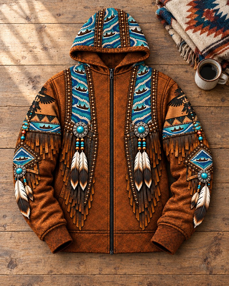 Water Route 3D zip hoodie, laid flat
