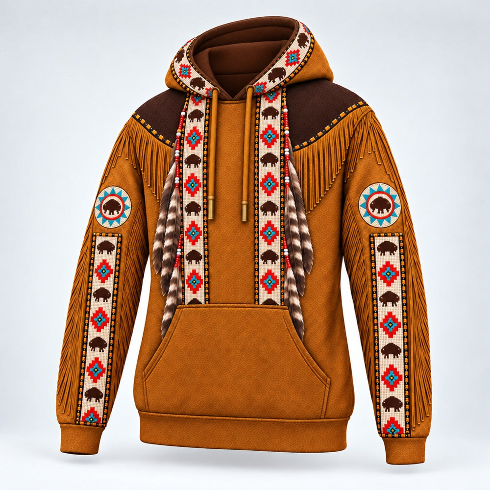 Buffalo Prairie 3D pullover hoodie, three-quarter view