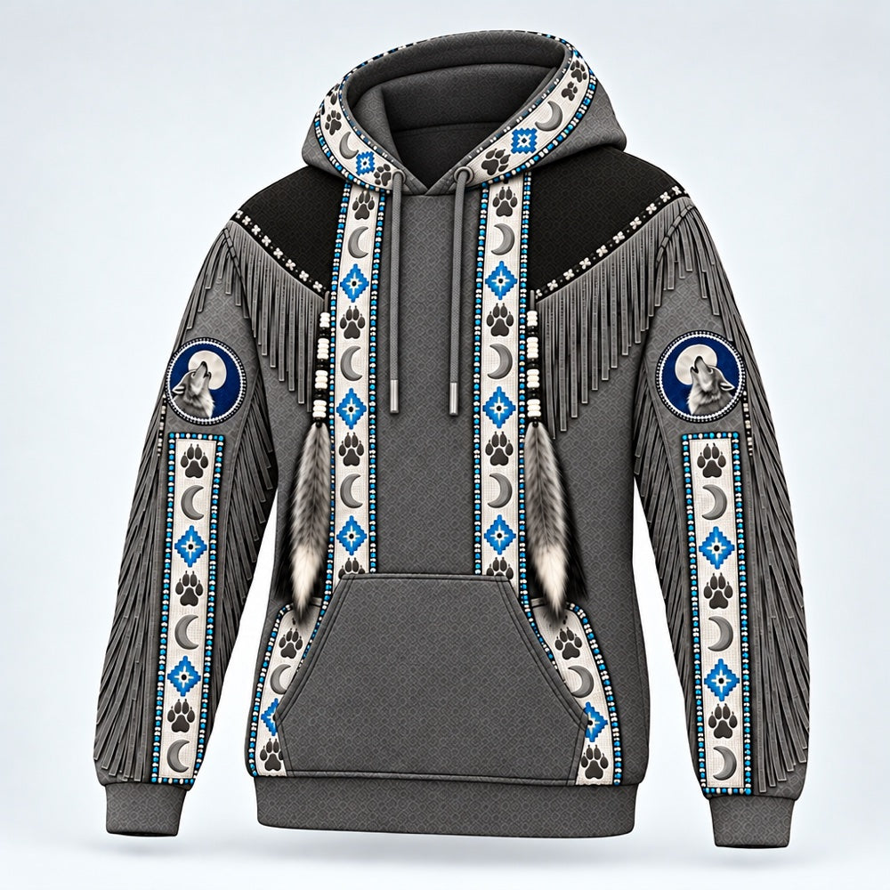 Wolf Moon 3D pullover hoodie, three-quarter view