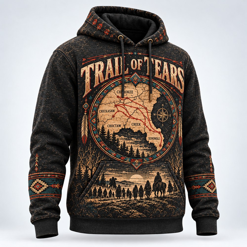 The Route Map Trail of Tears pullover hoodie, three-quarter view