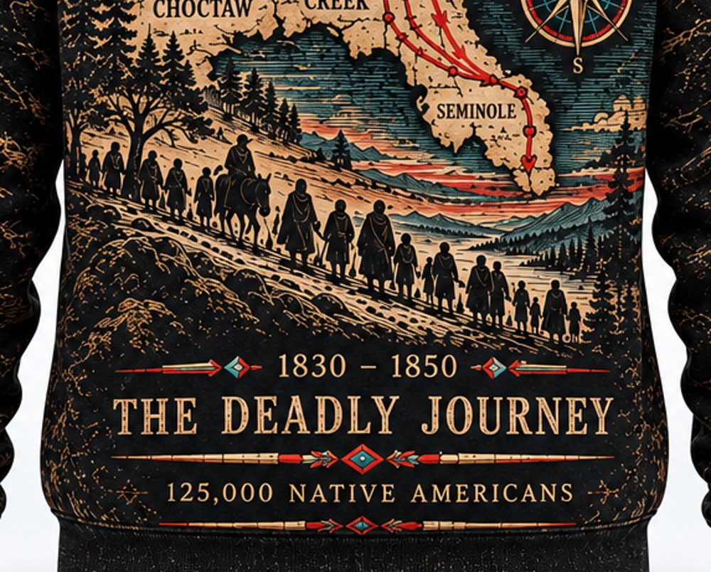 Eagle Over the Trail Trail of Tears pullover hoodie, close-up of the back print