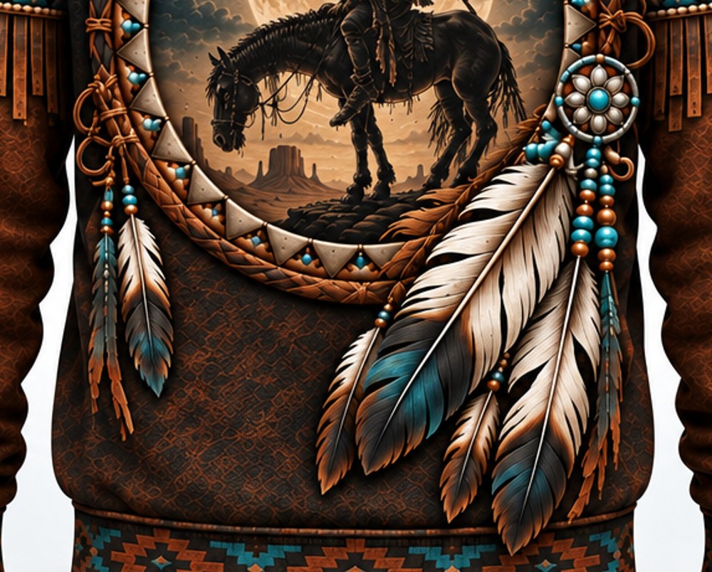 Lone Rider at Moonrise Trail of Tears pullover hoodie, close-up of the back print