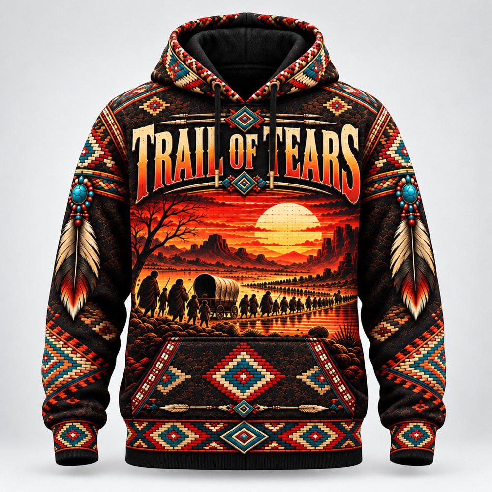 Sunset on the Trail Trail of Tears pullover hoodie, front