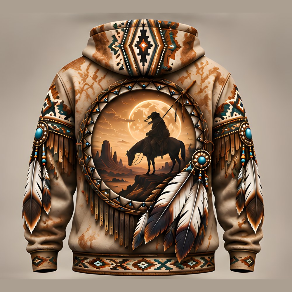 Lone Rider pullover hoodie, Sandtone, back, the lone rider print