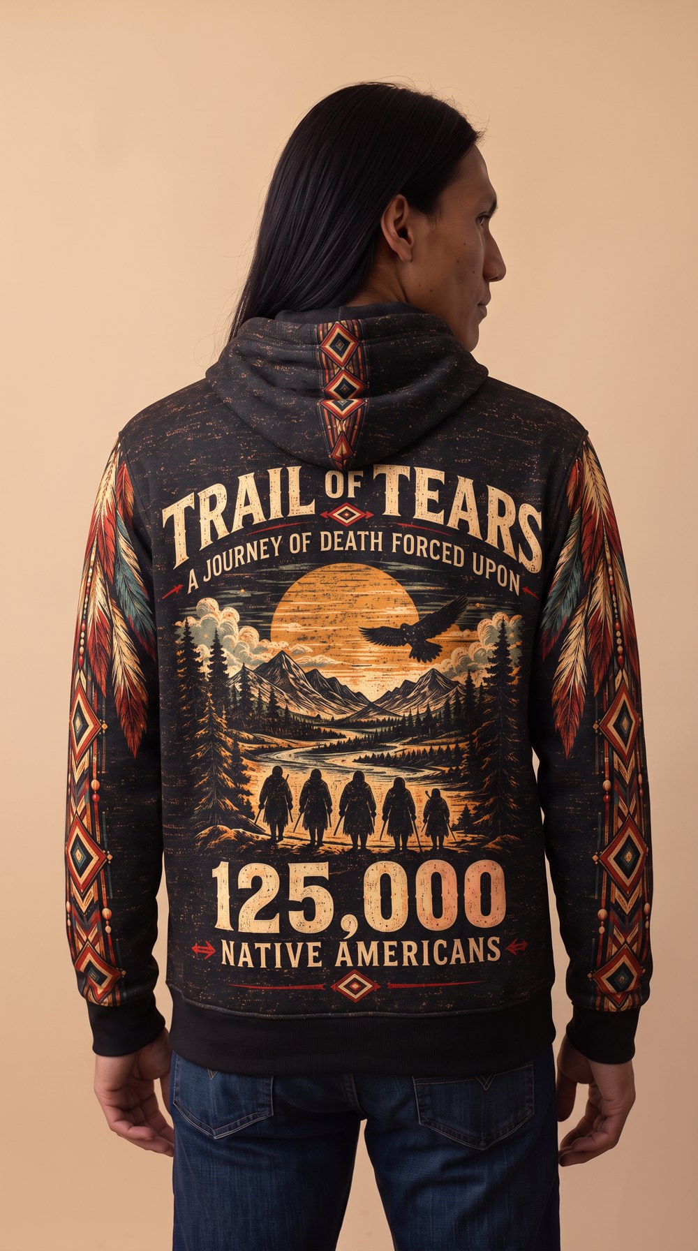 Journey of Death Trail of Tears pullover hoodie, Black, worn by Brooks, back
