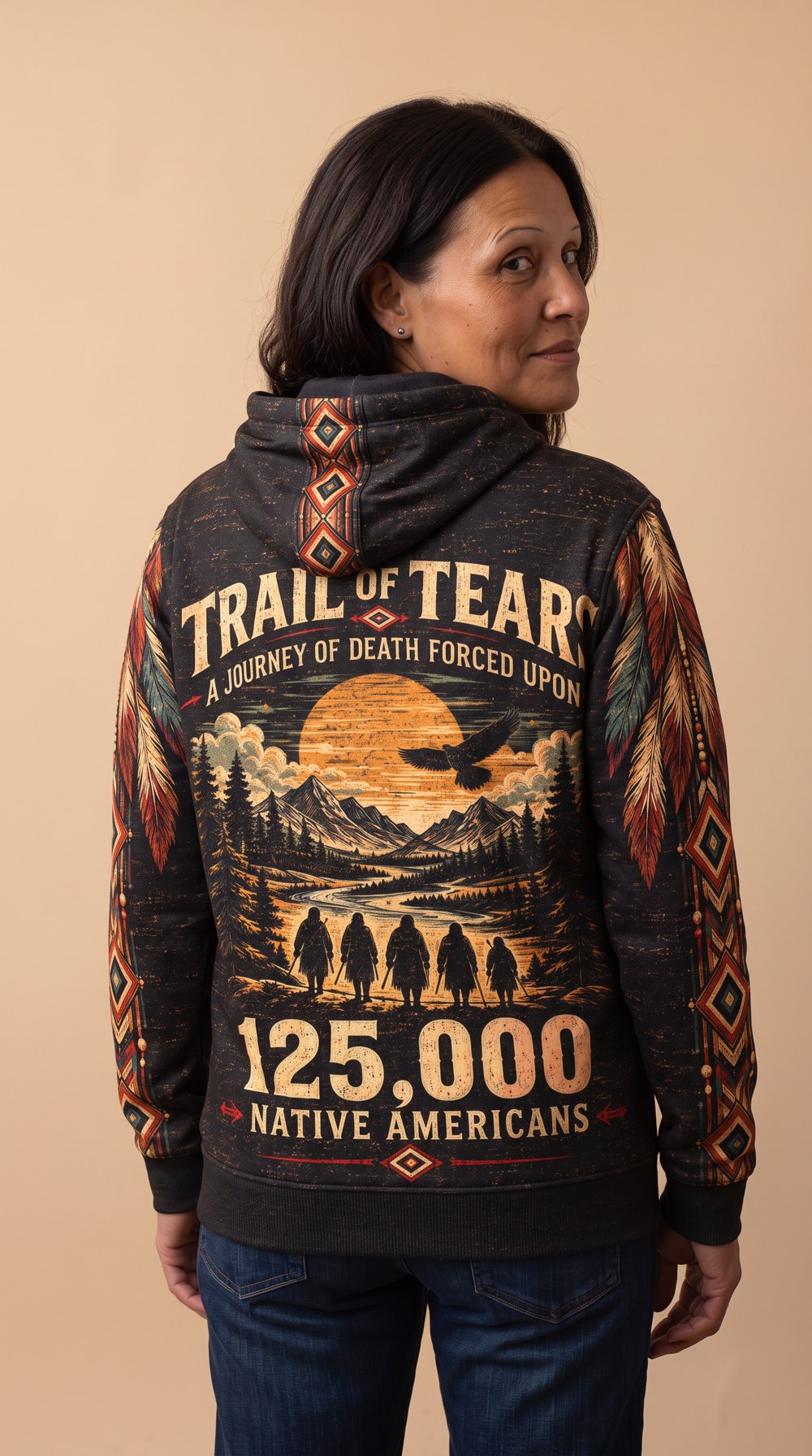 Journey of Death Trail of Tears pullover hoodie, Black, worn by Maeve, back