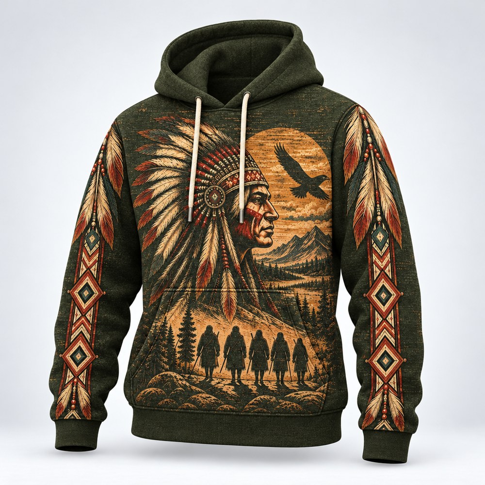 Journey of Death Trail of Tears pullover hoodie, Olive, three-quarter view