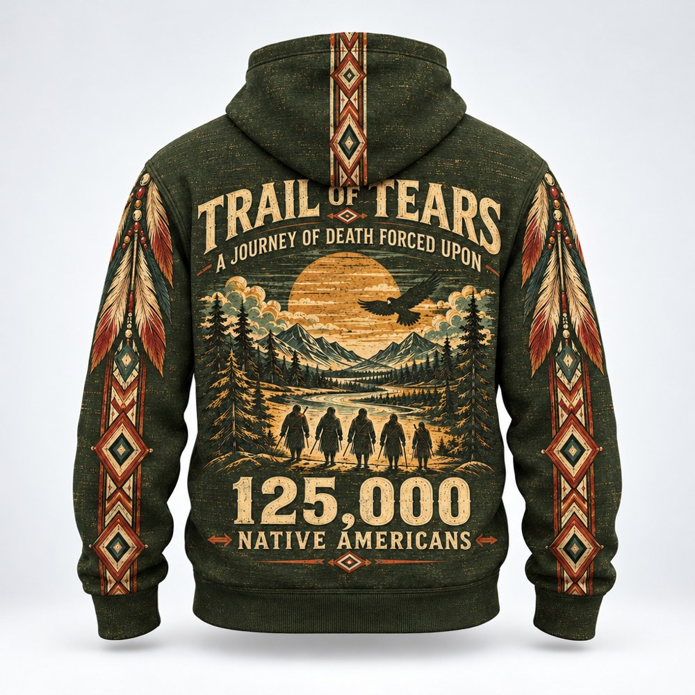 Journey of Death Trail of Tears pullover hoodie, Olive, back