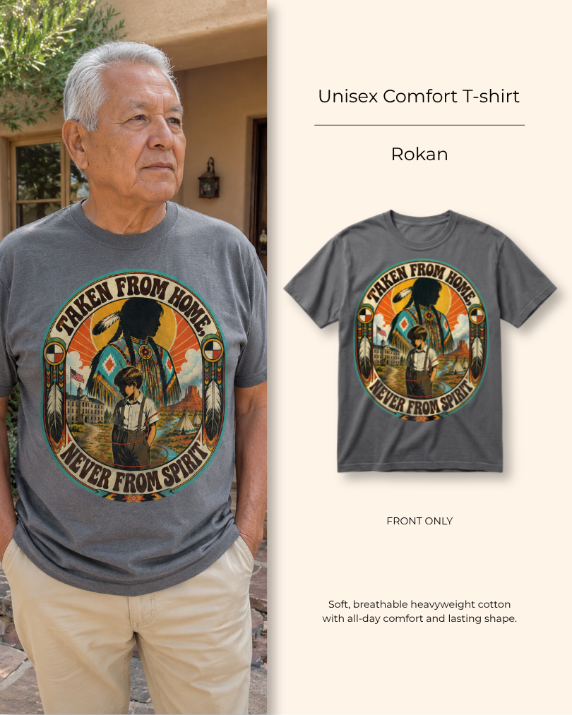 Tovan Stolen Native Children remembrance design on a Pepper heritage tee