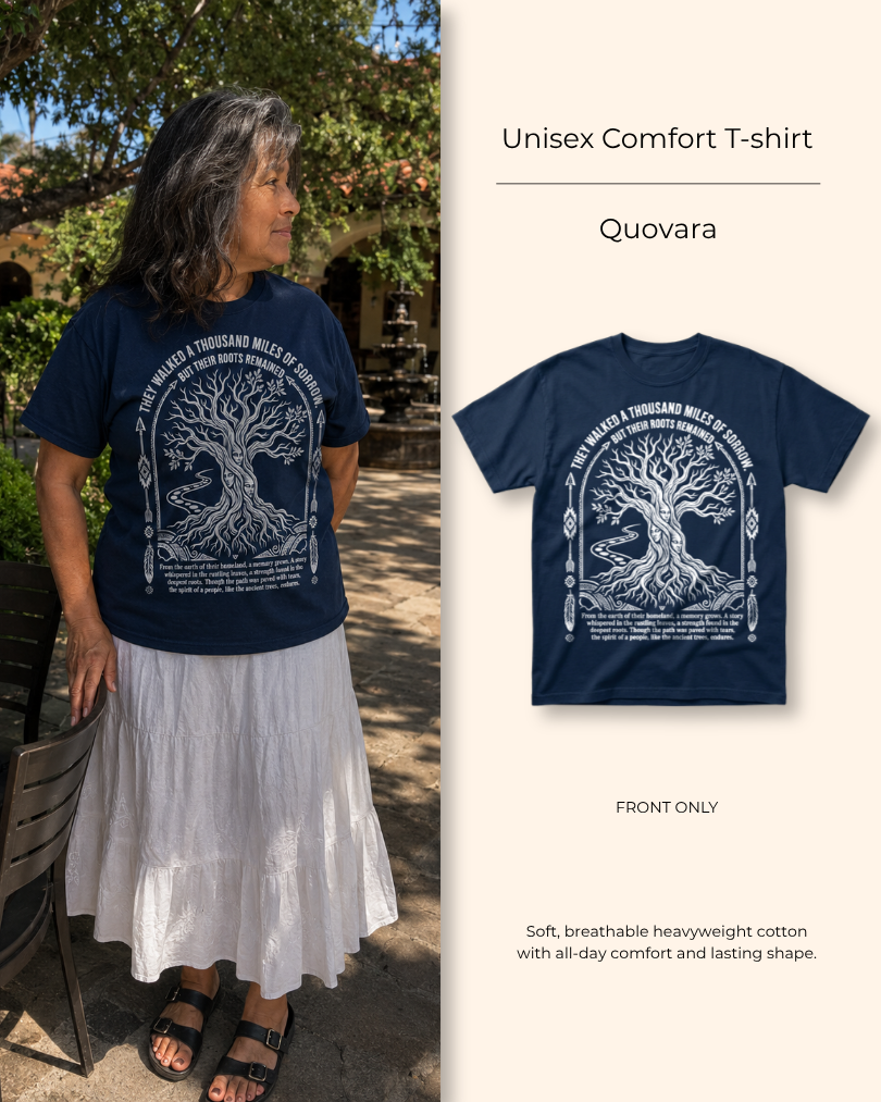 Quovara Trail of Honor tee, tree-and-path front print — additional view