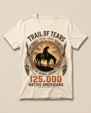Wohali — Trail of Tears heritage tee, lone rider at sunset medallion