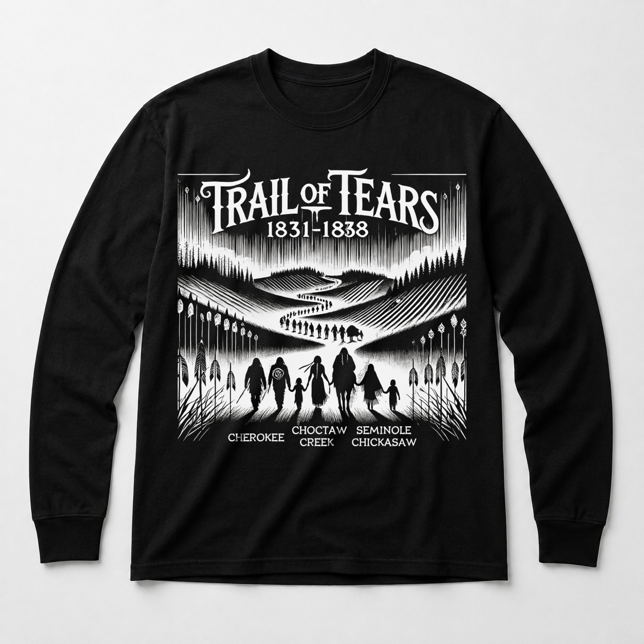 Lomasi Trail of Tears long sleeve in muted earth-tone Comfort Colors shades