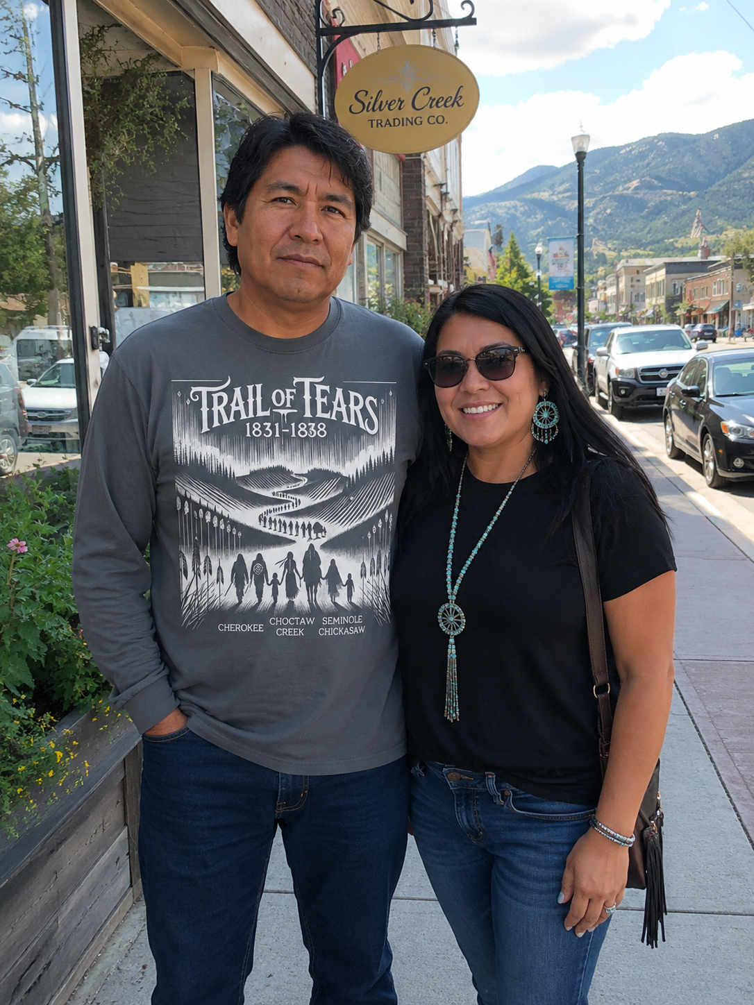 Lomasi Trail of Tears design on a unisex long sleeve — alternate view