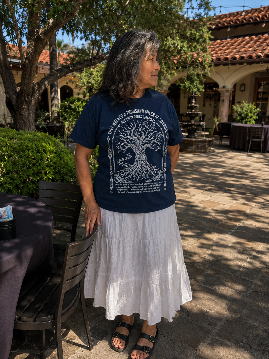 Ancient tree with hidden faces, the Quovara design on a heritage tee