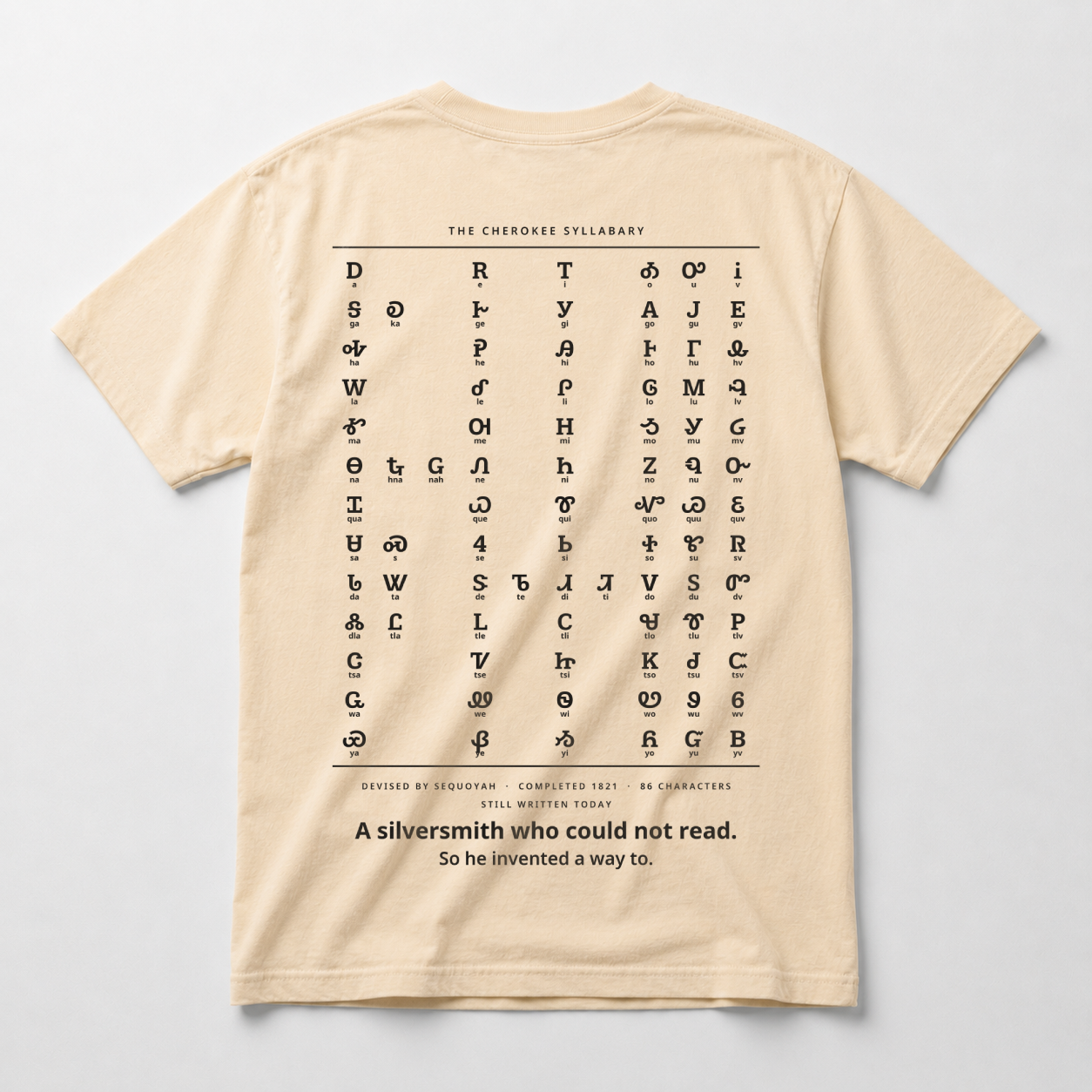 Sequoyah — The Cherokee Syllabary — Double-sided Tee