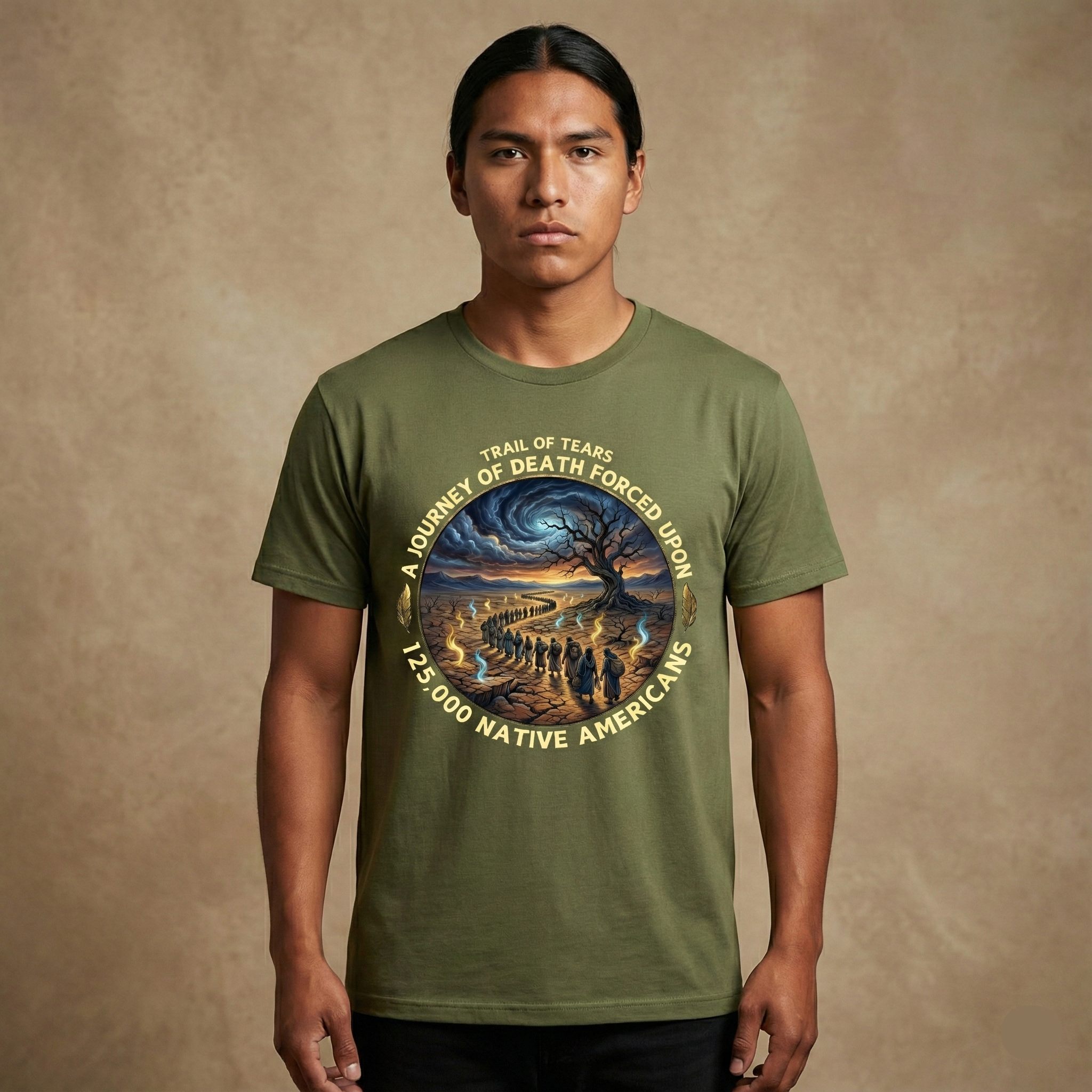 Kiona v2.1 Trail of Tears tribute graphic on garment-dyed tee