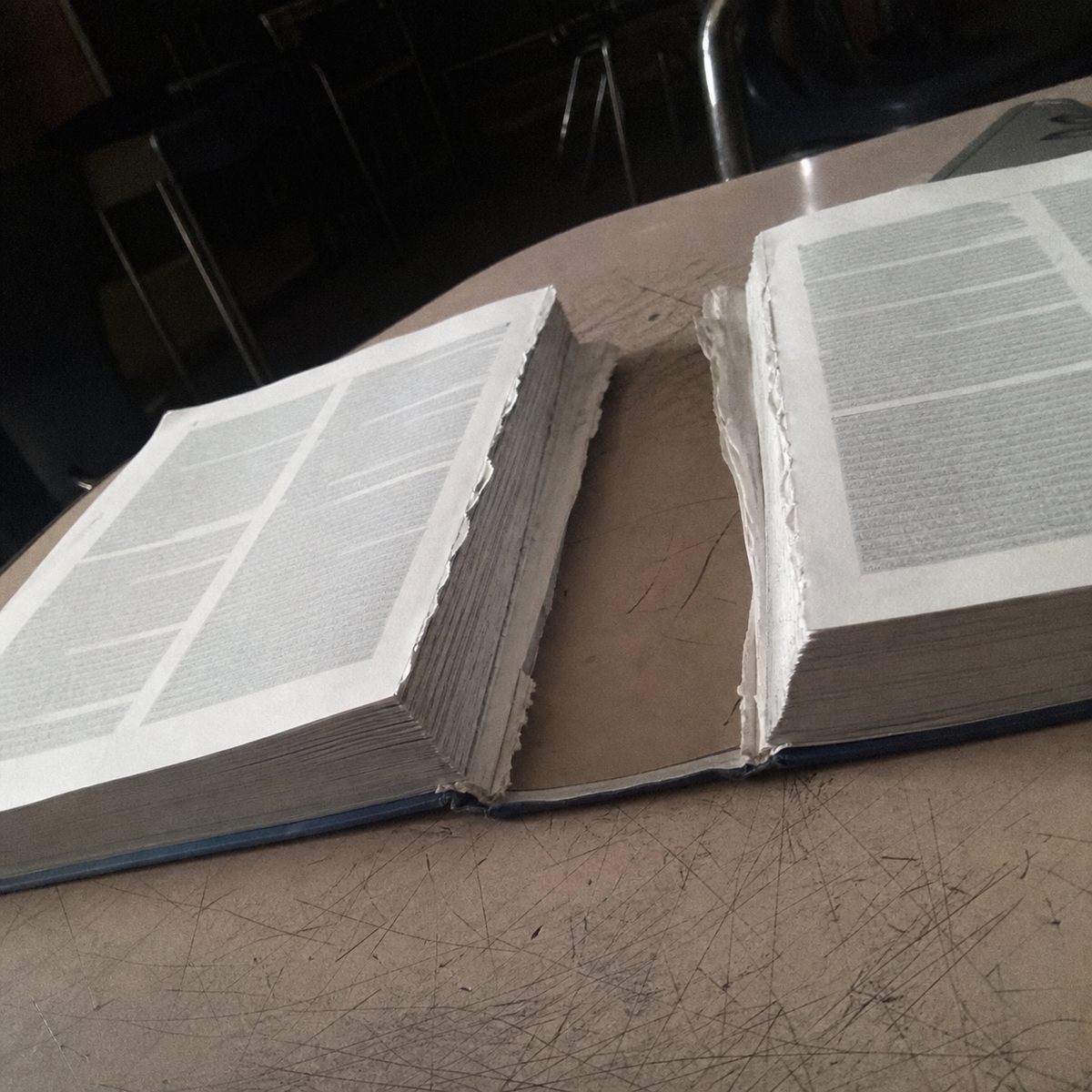 A school history textbook with a chapter torn out
