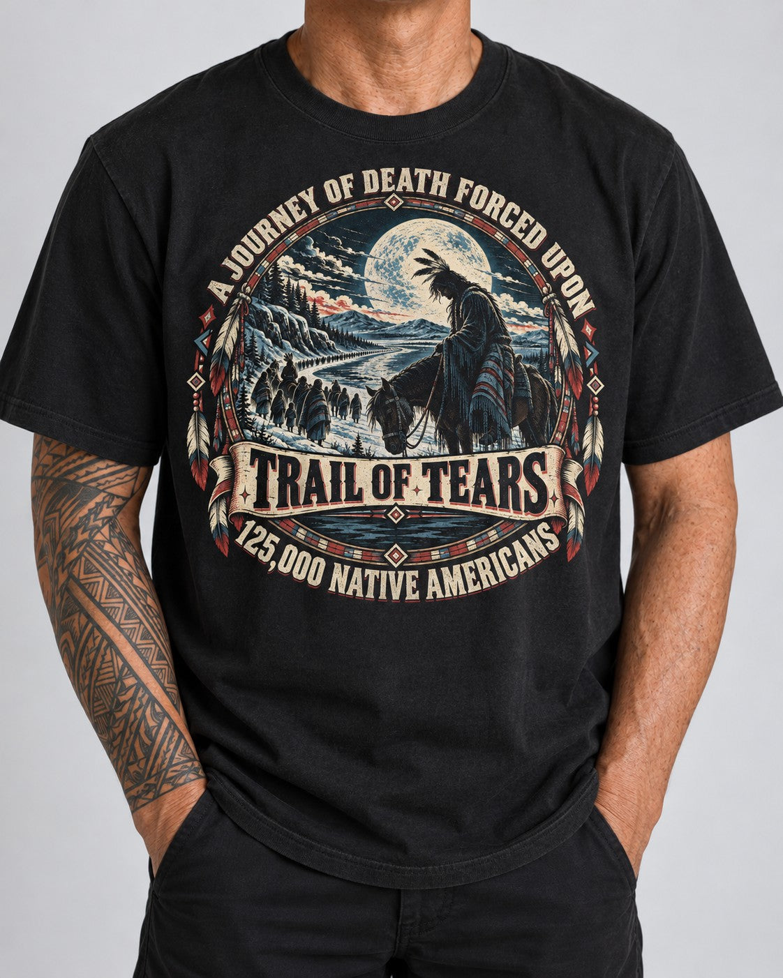 The Banner shirt worn by an older customer