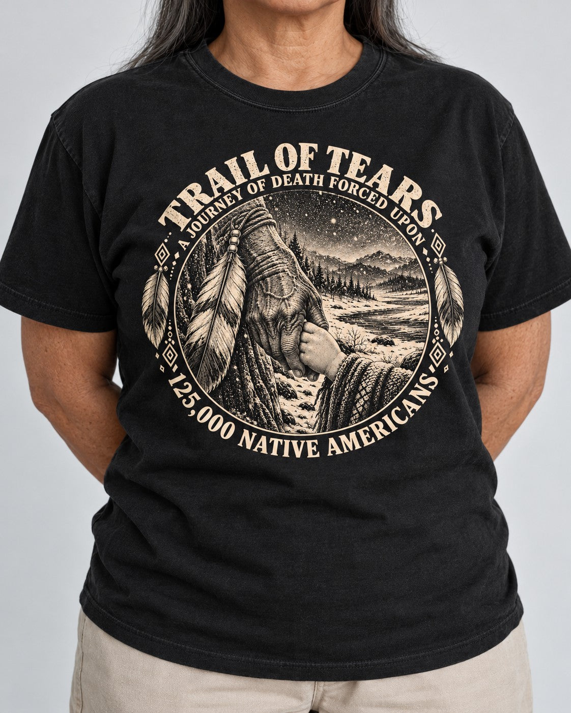 The Small Hand shirt worn by an older customer
