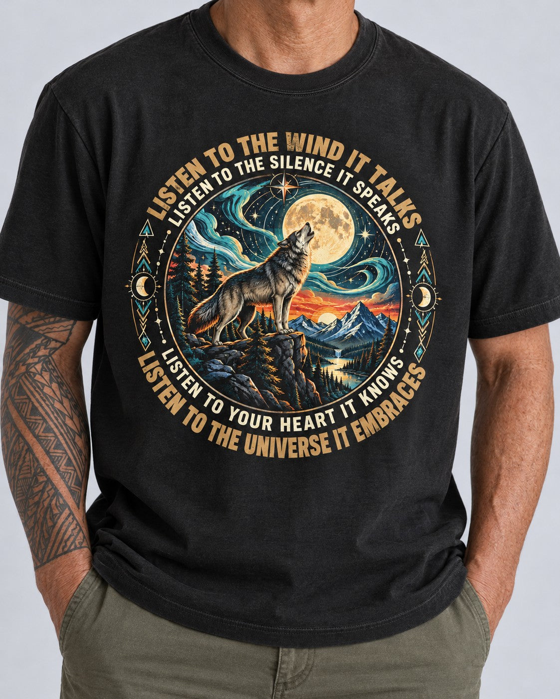 The Wolf shirt worn by an older customer