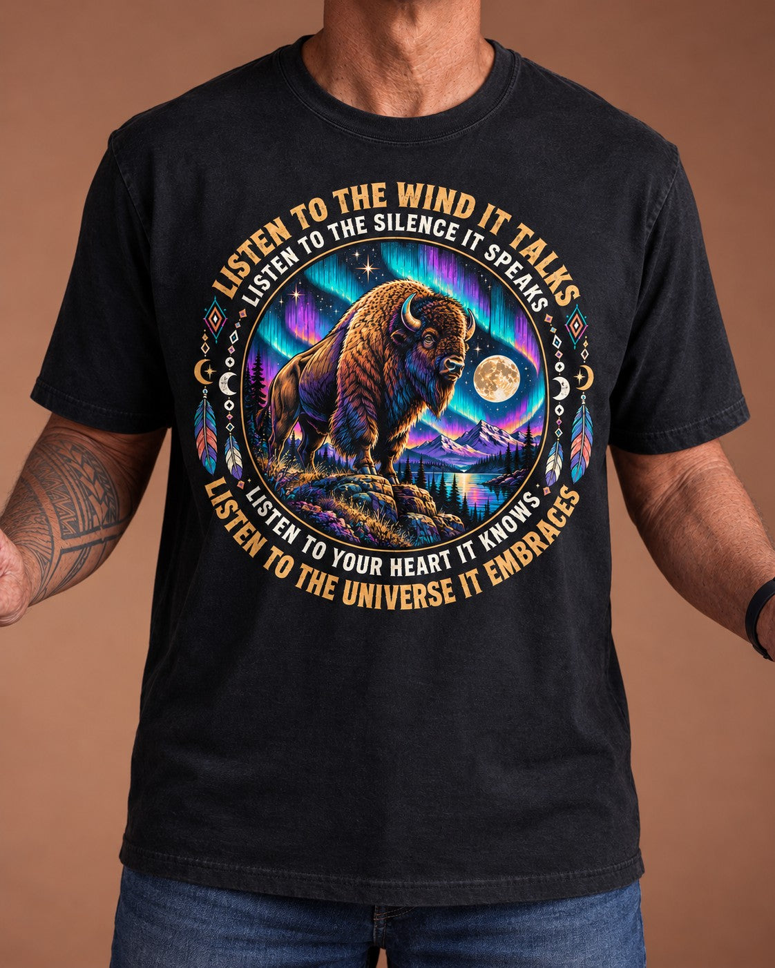 The Bison shirt worn by an older customer