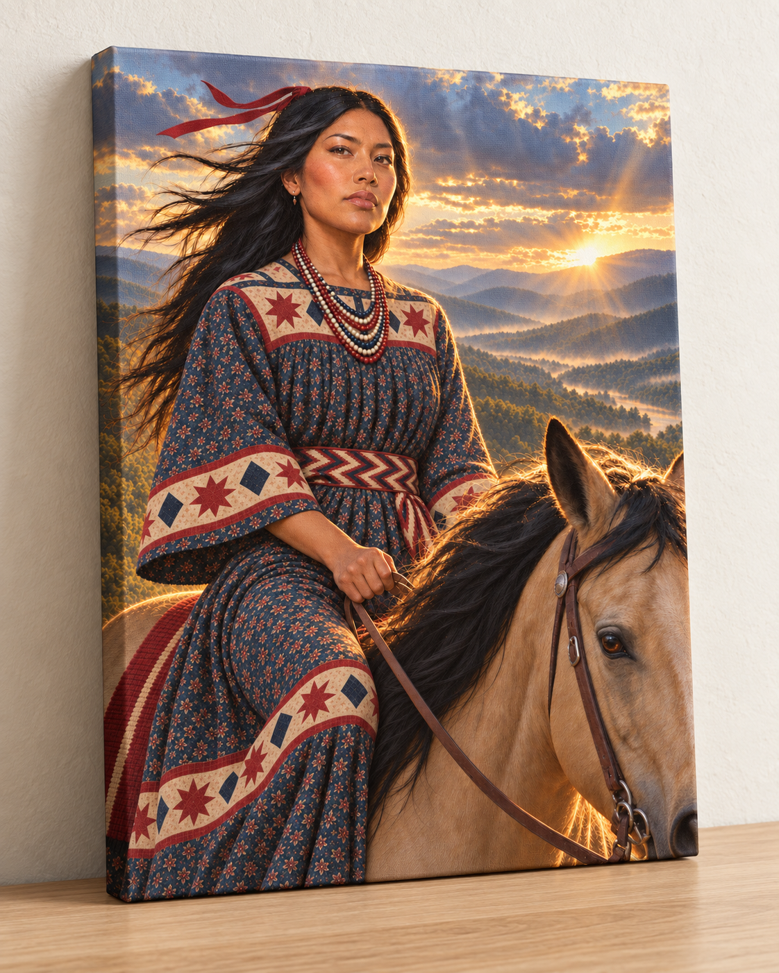 Your Ancestor Cherokee portrait on a gallery-wrapped stretched canvas, 1.25-inch frame, ready to hang.