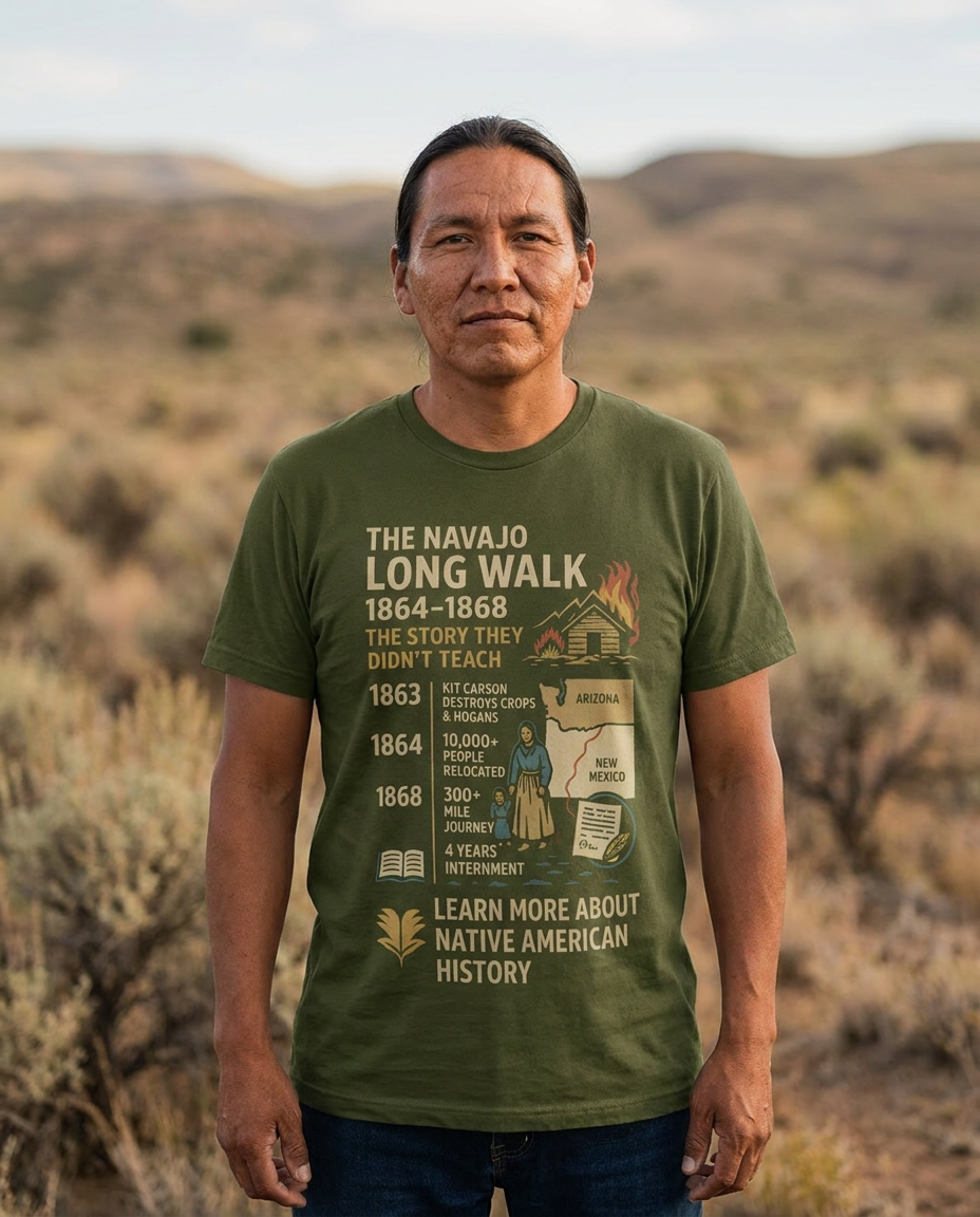 Man wearing The Navajo Long Walk heritage tee