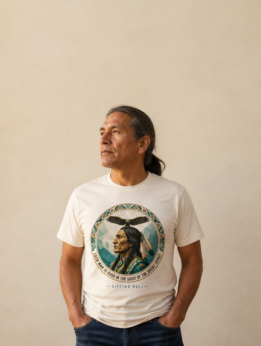 Native person wearing the Wanbli Great Spirit heritage tee