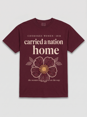 Carried a Nation Home — wine Cherokee heritage tee, full front print