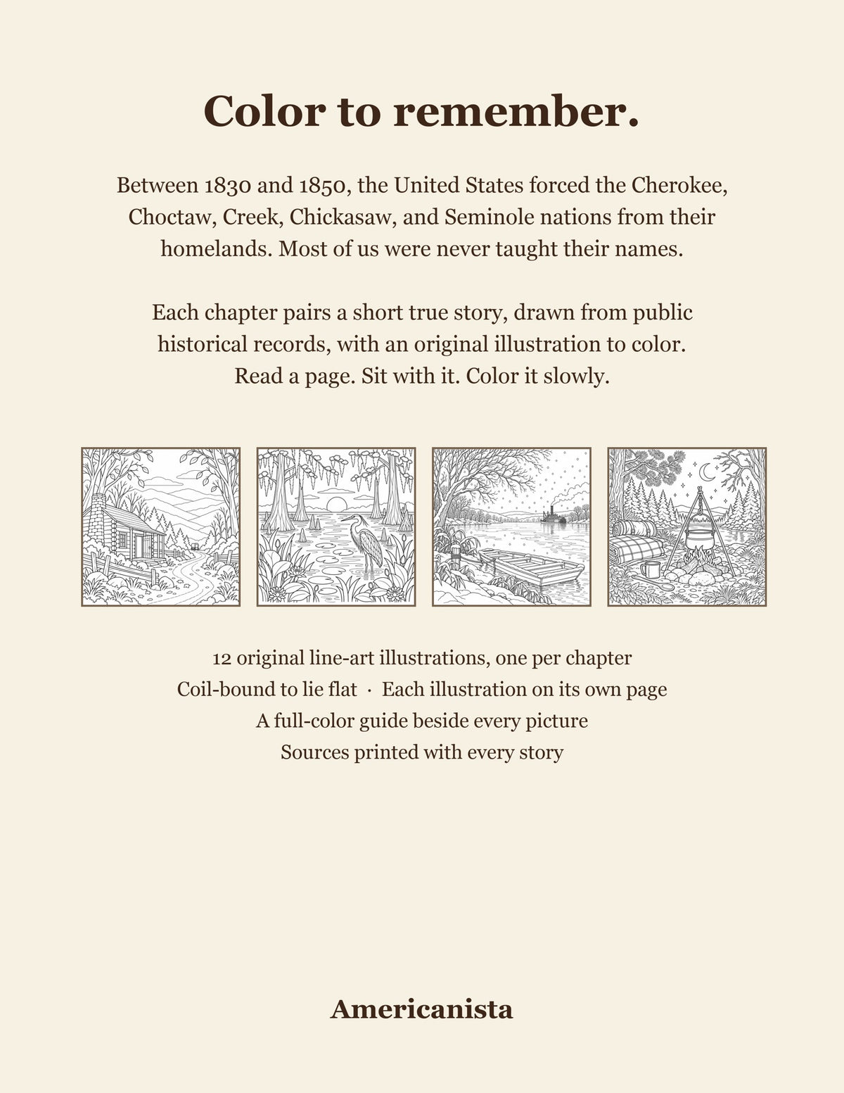 Back cover with a description and four sample illustrations