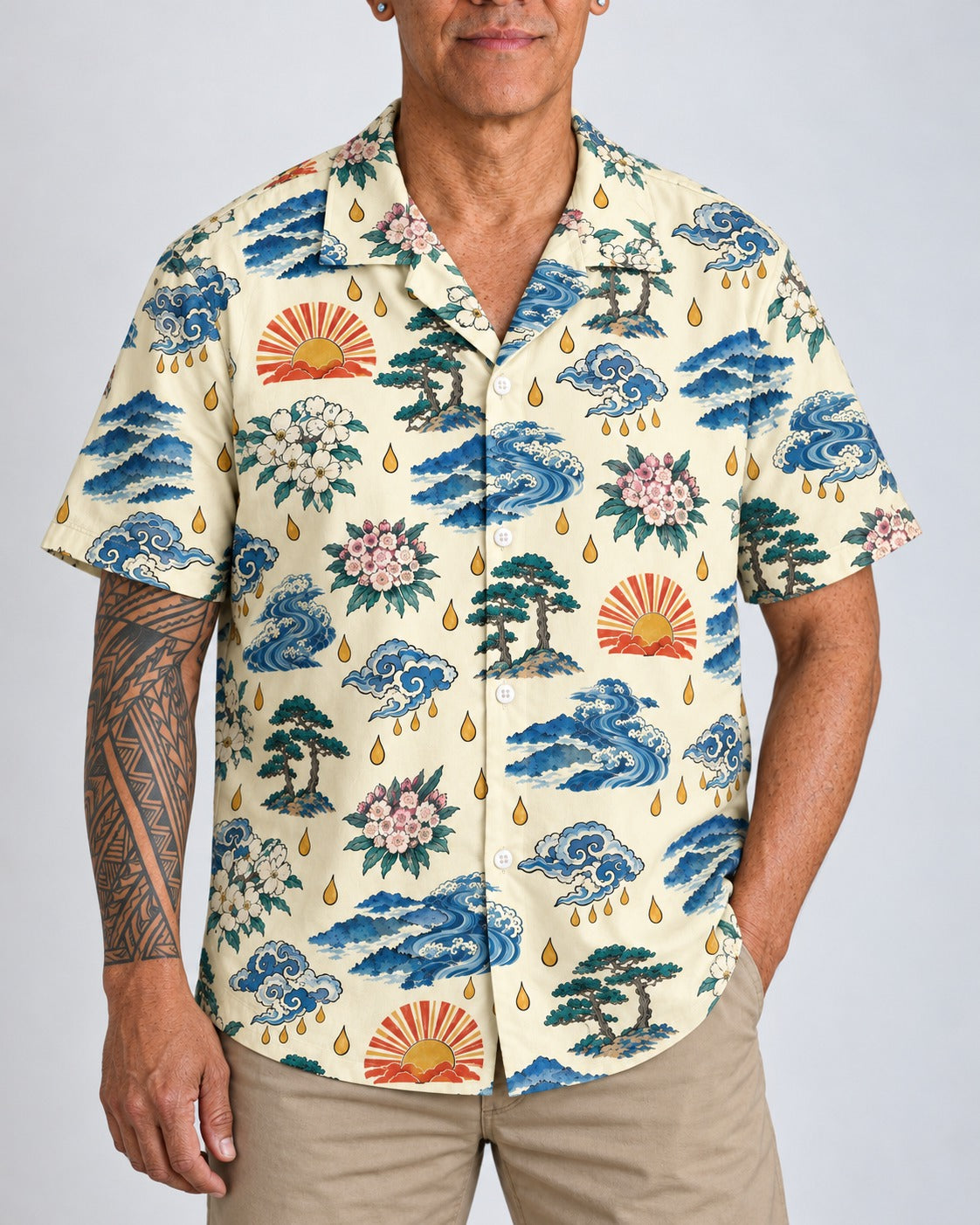 Kiona — Trail of Tears — Hawaiian Shirt — worn by man, front view