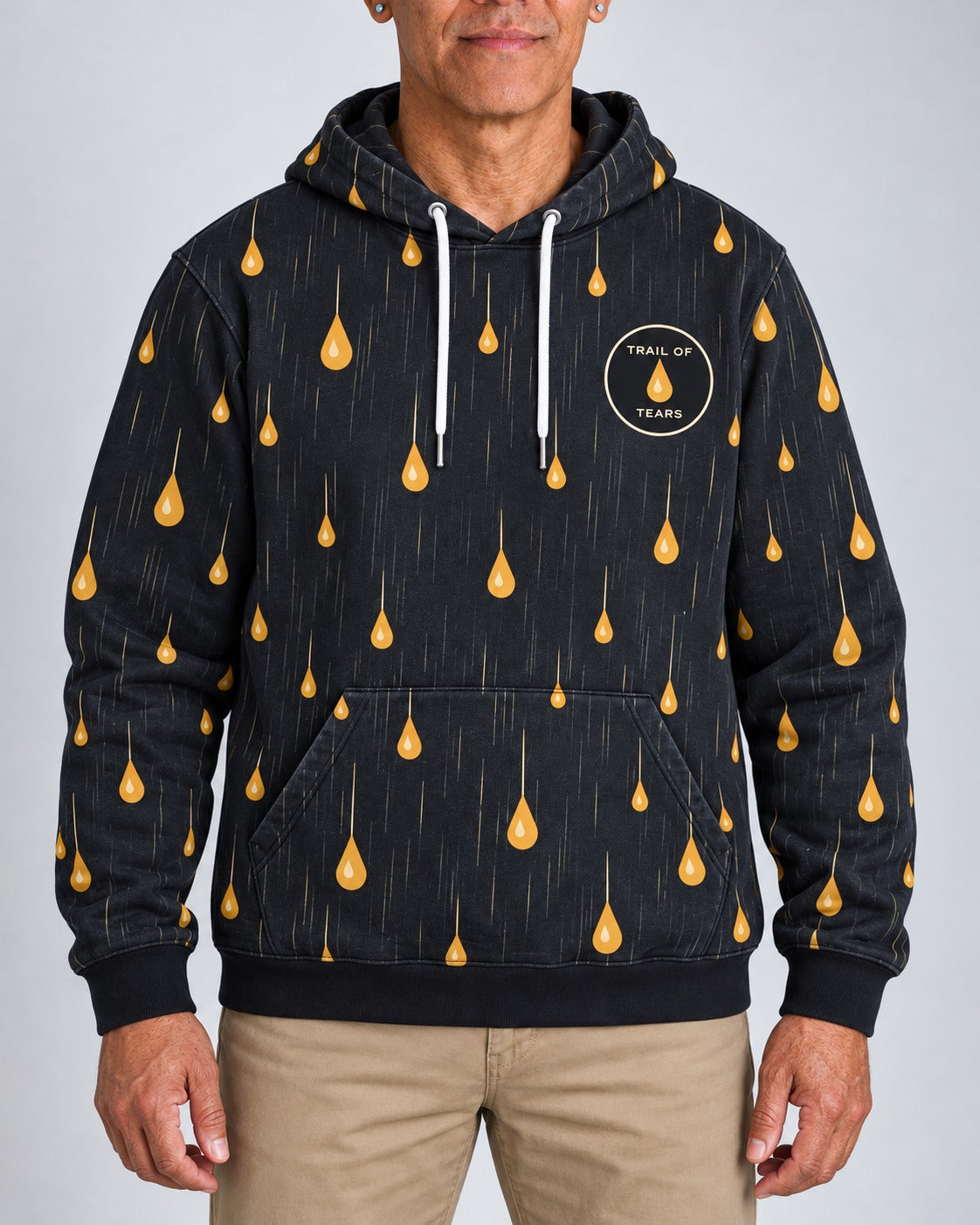 Kiona — Trail of Tears — Journey of Death Hoodie — worn by man, front view