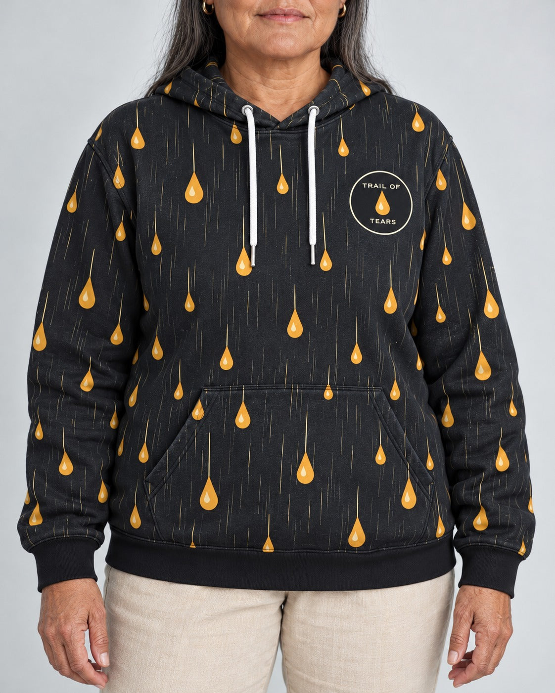 Kiona — Trail of Tears — Journey of Death Hoodie — worn by woman, front view