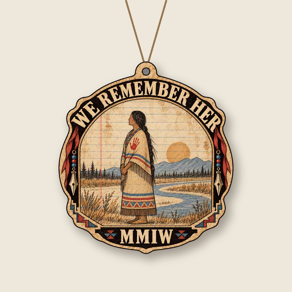The Ledger We Remember Her — MMIW Wooden Keepsake Ornament